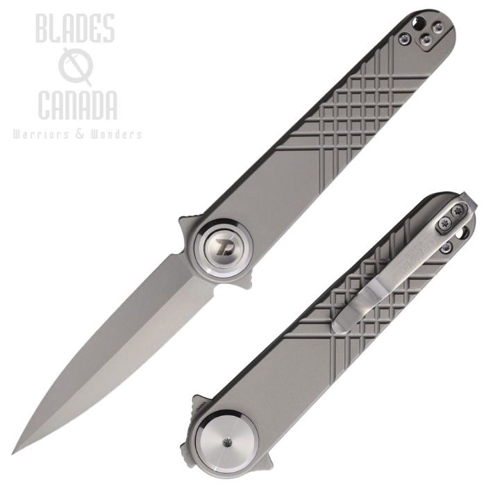 (image for) DreamTech Flipper Button Lock Folding Knife, 14C28N Bead Blast, Titanium Grey Textured, 4052TG