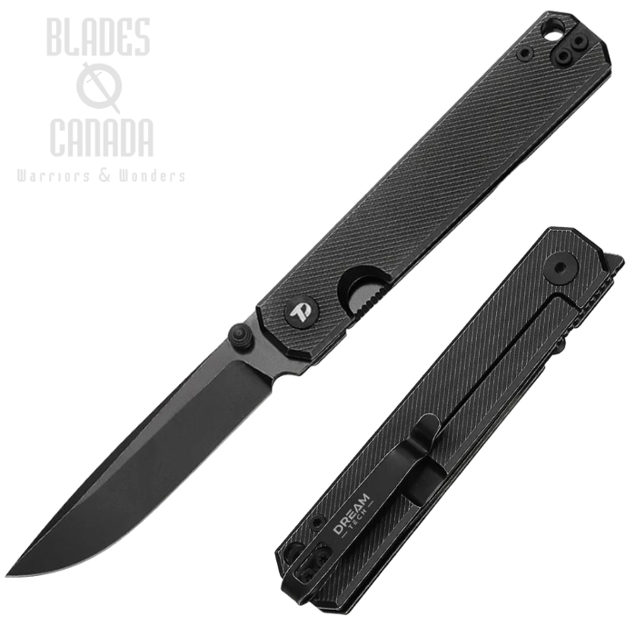 (image for) DreamTech Framelock Folding Knife, D2 Black Drop Point, Titanium Black Sculpted, D4193TB