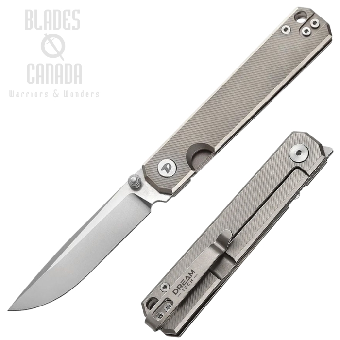 (image for) DreamTech Framelock Folding Knife, D2 Satin Drop Point, Titanium Grey, D4193TG