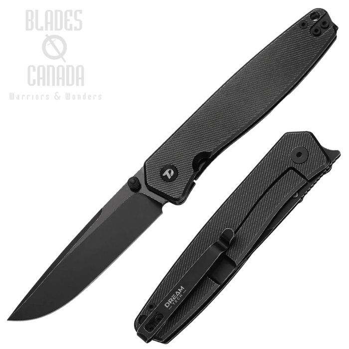 (image for) DreamTech Framelock Folding Knife, D2 Black SW Drop Point, Titanium Black SW, D4194TB