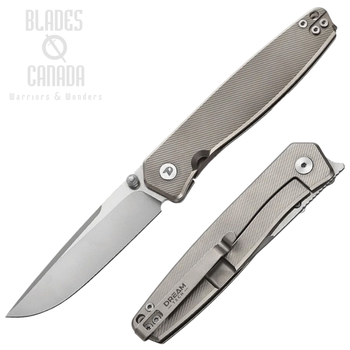 (image for) DreamTech Framelock Folding Knife, D2 Bead Blast Drop Point, Titanium Bead Blast, D4194TG