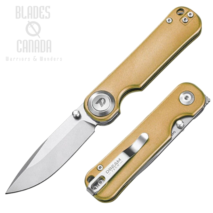 DreamTech Button Lock Folding Knife, VG10 Satin, Titanium Gold, 4245TGR