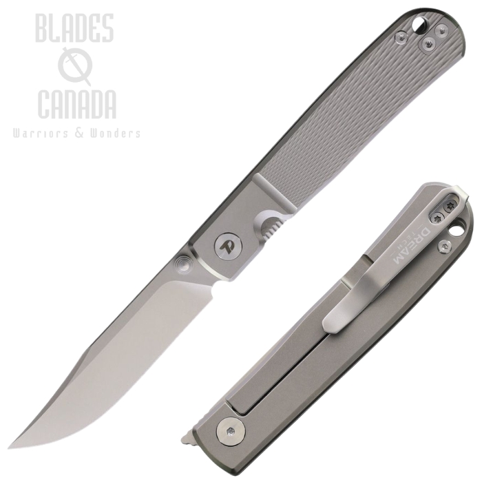 (image for) DreamTech Framelock Folding Knife, D2 Bead Blast, Titanium Grey Textured, Titanium Grey, D4274TG
