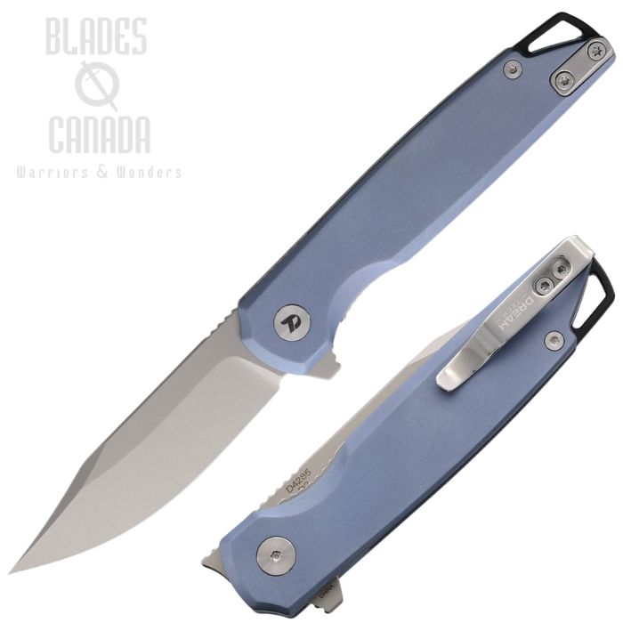 (image for) DreamTech Flipper Folding Knife, D2 Satin, Titanium Blue, D4285TBL