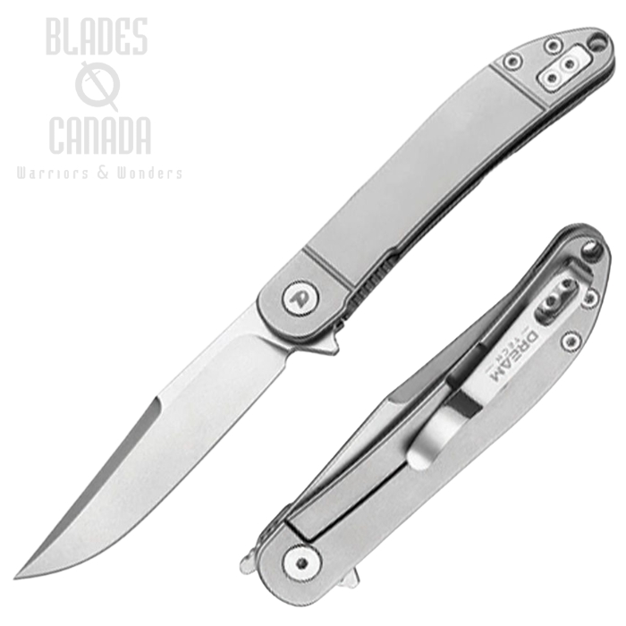DreamTech Flipper Framelock Folding Knife, VG-10 Satin, Titanium Grey, 4366G