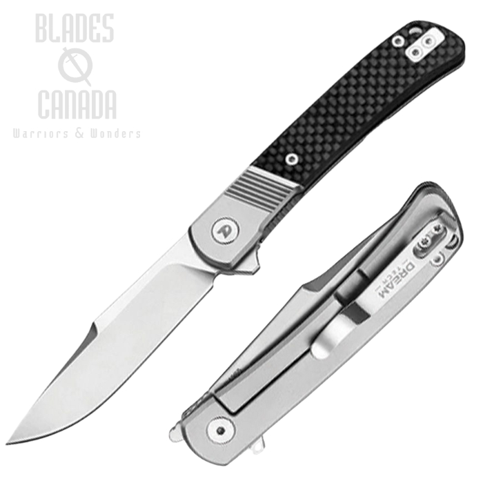 DreamTech Flipper Framelock Knife, VG-10 Bead Blast, Titanium Grey/Twill Carbon Fiber Inlay, 4368C
