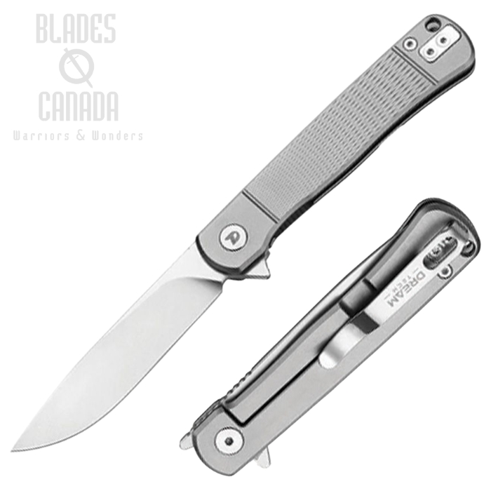 DreamTech Flipper Framelock Knife, VG-10 Satin, Titanium Grey Textured, 4369G