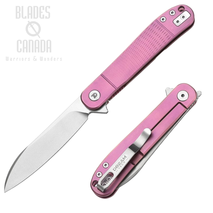 (image for) DreamTech Flipper Framelock Folding Knife, VG-10 Bead Blast, Titanium Pink Textured, D4370P