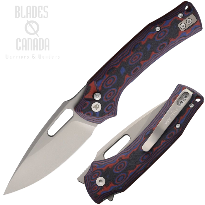 (image for) DreamTech Button Lock Folding Knife, D2 Bead Blast, Micarta Black/Red, D4542MR