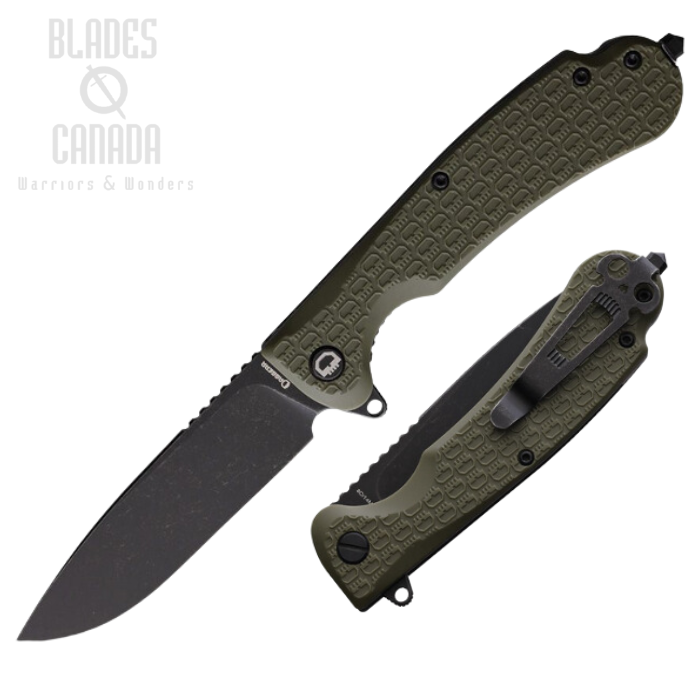 Daggerr Wocket Flipper Folding Knife, Black SW Blade, FRN Olive Textured, WKFRNOLBW