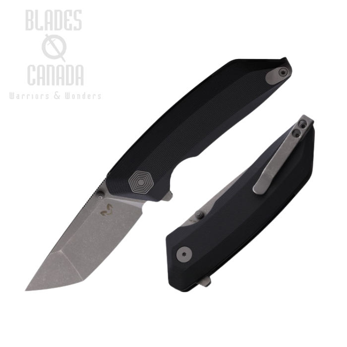 Damned Designs Chimera Flipper Folding Knife, 14C28N Tanto, G10 Black, DMN009GB (image for) Damned Designs Chimera Flipper Folding Knife, 14C28N Tanto, G10 Black, DMN009GB