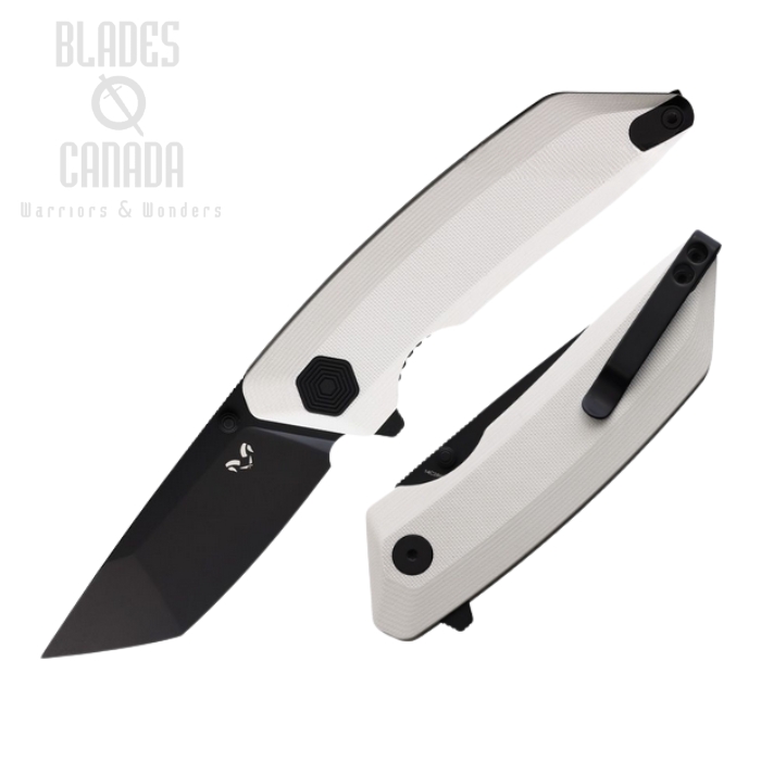 Damned Designs Chimera Flipper Folding Knife, 14C28N Black SW, G10 White, DMN009GWB (image for) Damned Designs Chimera Flipper Folding Knife, 14C28N Black SW, G10 White, DMN009GWB