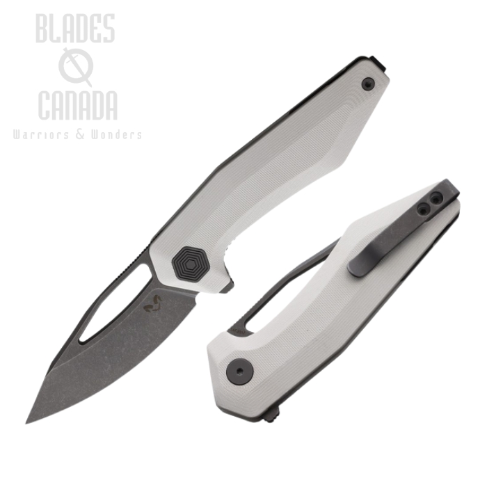 Damned Designs Brahma Flipper Folding Knife, 14C28N, G10 White, DMN010GW (image for) Damned Designs Brahma Flipper Folding Knife, 14C28N, G10 White, DMN010GW