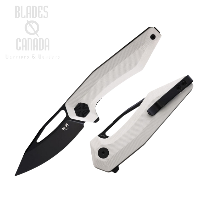 Damned Designs Brahma Flipper Folding Knife, 14C28N Black, G10 White, DMN010GWB (image for) Damned Designs Brahma Flipper Folding Knife, 14C28N Black, G10 White, DMN010GWB