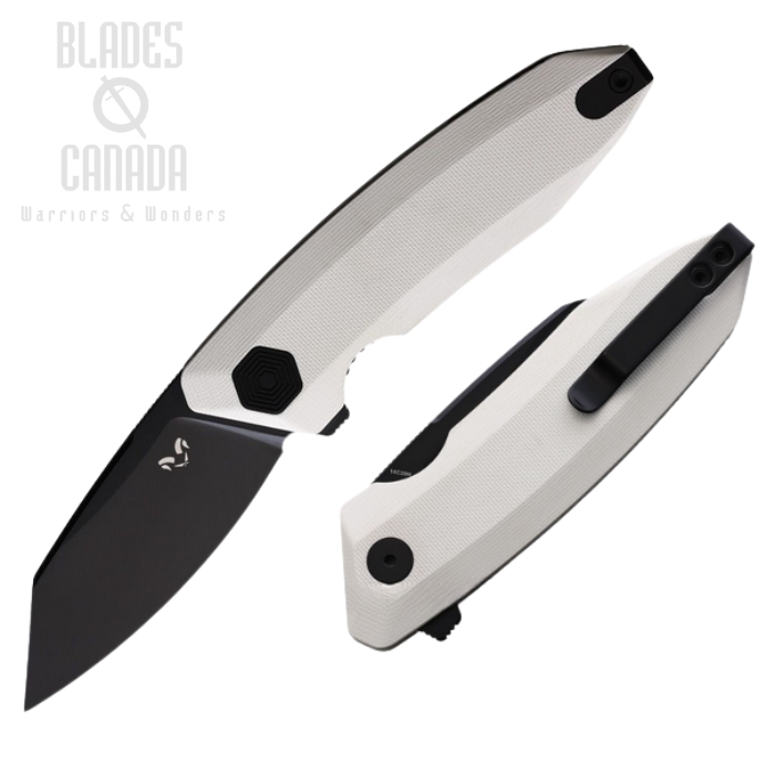 Damned Designs Wraith Flipper Folding Knife, 14C28N Black, G10 White, DMN011GWB (image for) Damned Designs Wraith Flipper Folding Knife, 14C28N Black, G10 White, DMN011GWB