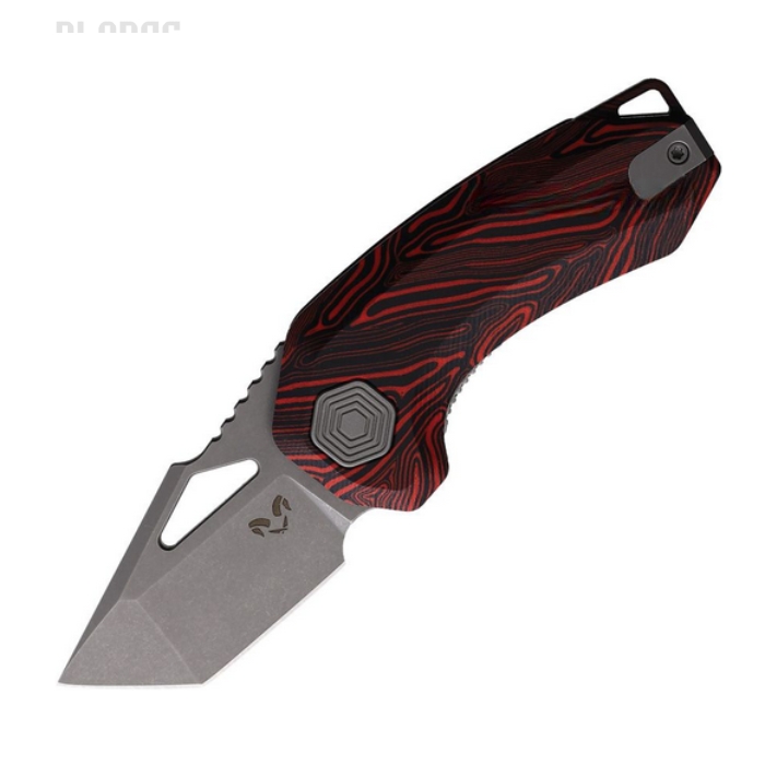 Damned Designs Oni Flipper Folding Knife, 14C28N, Damascus G10 Red/Black, DMN014BKRD (image for) Damned Designs Oni Flipper Folding Knife, 14C28N, Damascus G10 Red/Black, DMN014BKRD