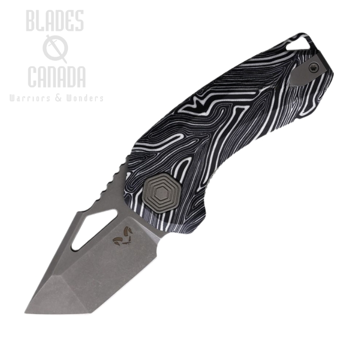 Damned Designs Oni Flipper Folding Knife, 14C28N SW, Damascus G10 White/Black, DMN014BKWT (image for) Damned Designs Oni Flipper Folding Knife, 14C28N SW, Damascus G10 White/Black, DMN014BKWT
