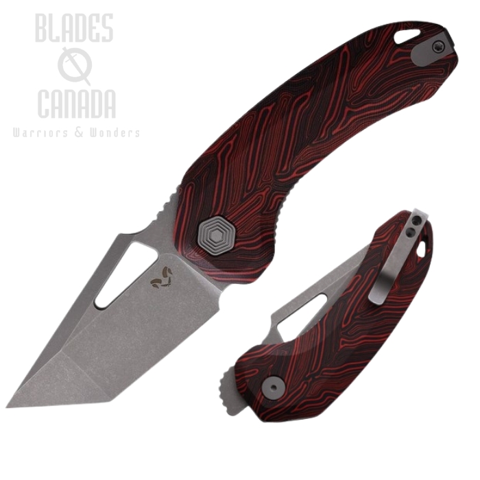 Damned Designs Oni XL Flipper Folding Knife, 14C28N SW, Damascus G10 Black/Red, DMN014XLBKRD (image for) Damned Designs Oni XL Flipper Folding Knife, 14C28N SW, Damascus G10 Black/Red, DMN014XLBKRD