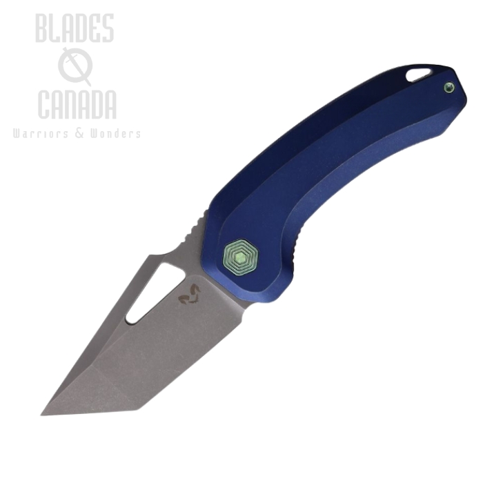 Damned Designs Oni XL Flipper Framelock Knife, S35Vn, Titanium Blue, DMN014XLTBL2 (image for) Damned Designs Oni XL Flipper Framelock Knife, S35Vn, Titanium Blue, DMN014XLTBL2