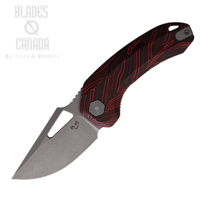 Damned Designs Djinn XL Flipper Folding Knife, 14C28N SW, Damascus G10 Red/Black, DMN015XLBKRD (image for) Damned Designs Djinn XL Flipper Folding Knife, 14C28N SW, Damascus G10 Red/Black, DMN015XLBKRD