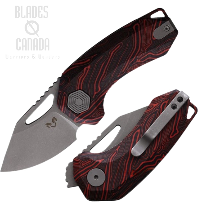 Damned Designs Anzu Flipper Folding Knife, 14C28N SW, Damascus G10 Black/Red, DMN016BKRD (image for) Damned Designs Anzu Flipper Folding Knife, 14C28N SW, Damascus G10 Black/Red, DMN016BKRD