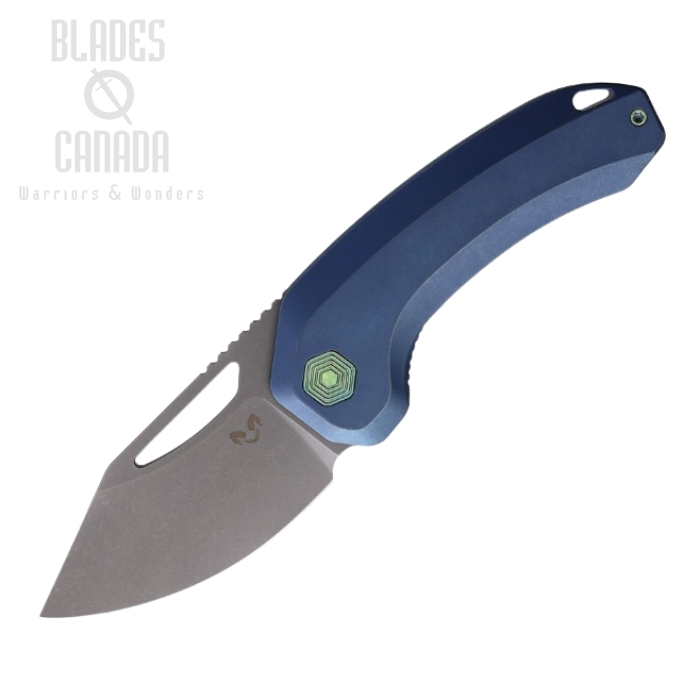 Damned Designs Anzu XL Flipper Framelock Knife, S35VN, Titanium Blue, DMN016XLTBL2 (image for) Damned Designs Anzu XL Flipper Framelock Knife, S35VN, Titanium Blue, DMN016XLTBL2