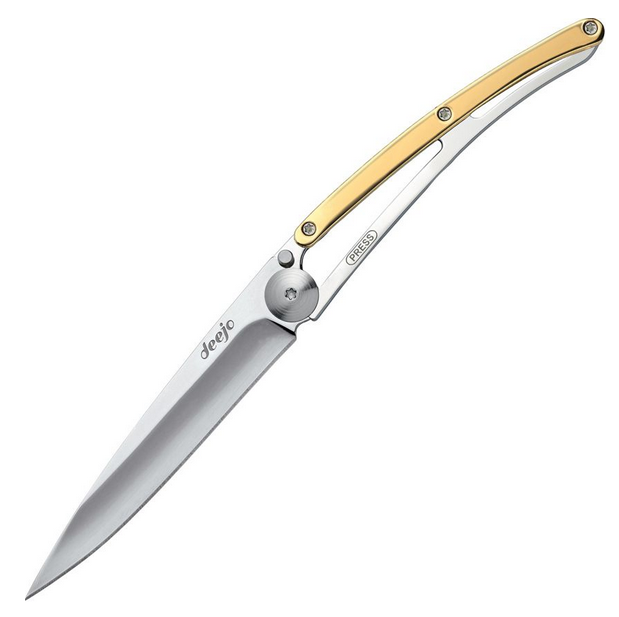 Deejo Tattoo 37g Folding Knife, Stainless, Yellow gold gilded Zamac, DEE1AM010