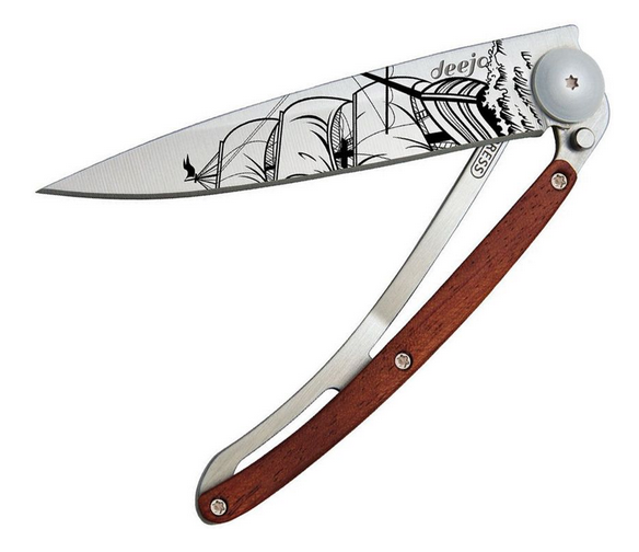 Deejo Tattoo 37g Corsair Folding Knife, Stainless, Coralwood, DEE1CB063