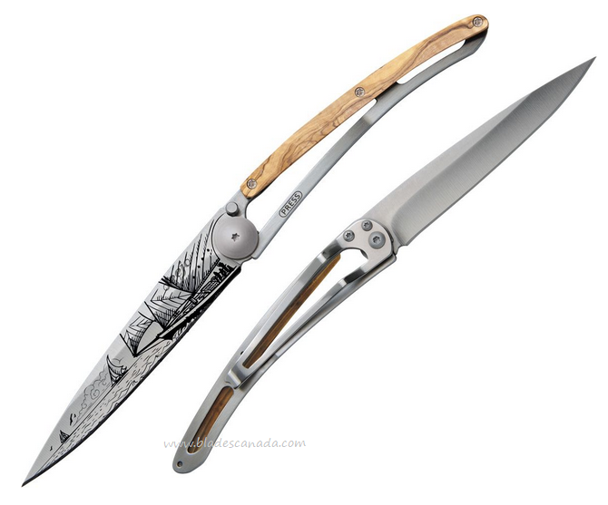 Deejo Tattoo 37g Sailing Folding Knife, Stainless, Olive Wood, DEE1CB079