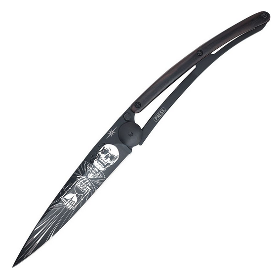 Deejo Tattoo 37g Immortal Folding Knife, Stainless Black, Ebony Wood, DEE1GB164