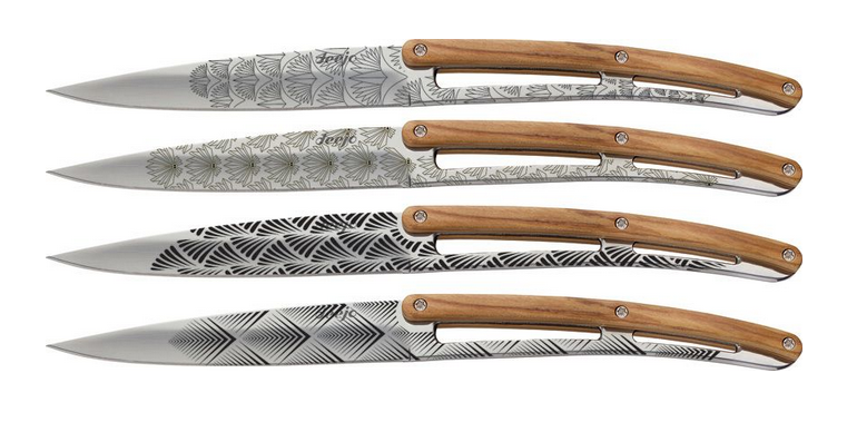 Deejo Steak Knives, Set of Four, Mirror Art Blades, Olive Wood, DEE4AB012 Deejo Steak Knives, Set of Four, Mirror Art Blades, Olive Wood, DEE4AB012