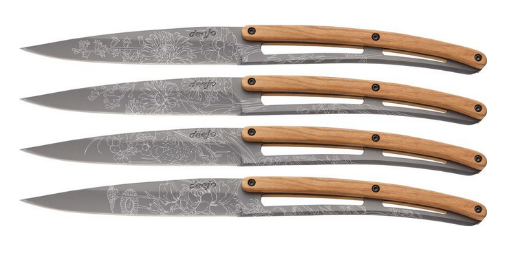 6 Deejo Steak Knives Serrated, Olive Wood