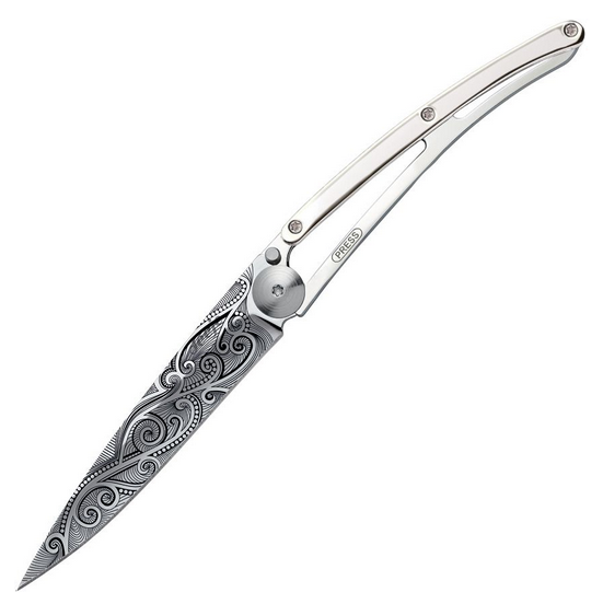Deejo Tattoo 27g Pacific Folding Knife, Stainless, White Gold Gilded Zamac, DEE9AM022