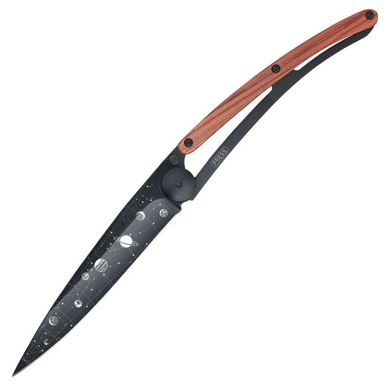 Deejo Tattoo 27g Astro Folding Knife, Stainless Black, Coralwood, DEE9GB106