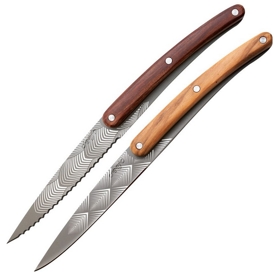 Deejo Pairing Knife Set Art Deco, Stainless, Coralwood/Olive Wood, DEECFB101