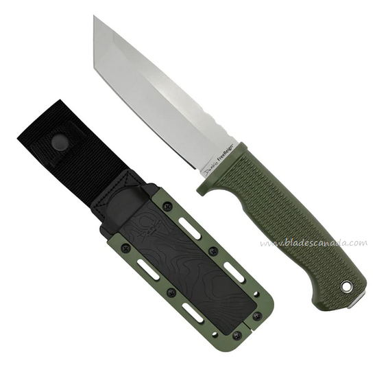 Demko FreeReign Fixed Blade Knife, AUS10A Tanto, OD Green Handle, Kydex Sheath