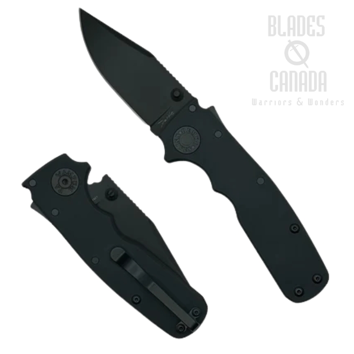 Demko Shark Cub Stealth Shark Lock Folding Knife, CPM 20CV Black Clip Point, Aluminum Black, SC-20CV-ALUM-BLK-CP