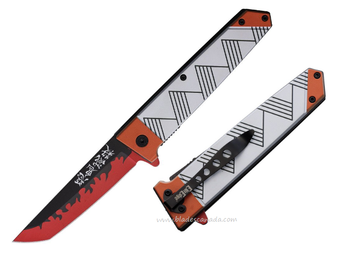 ElitEdge Flipper Folding Knife, Stainless Black/Red Tanto, Nylon Handle, 10A102WOR