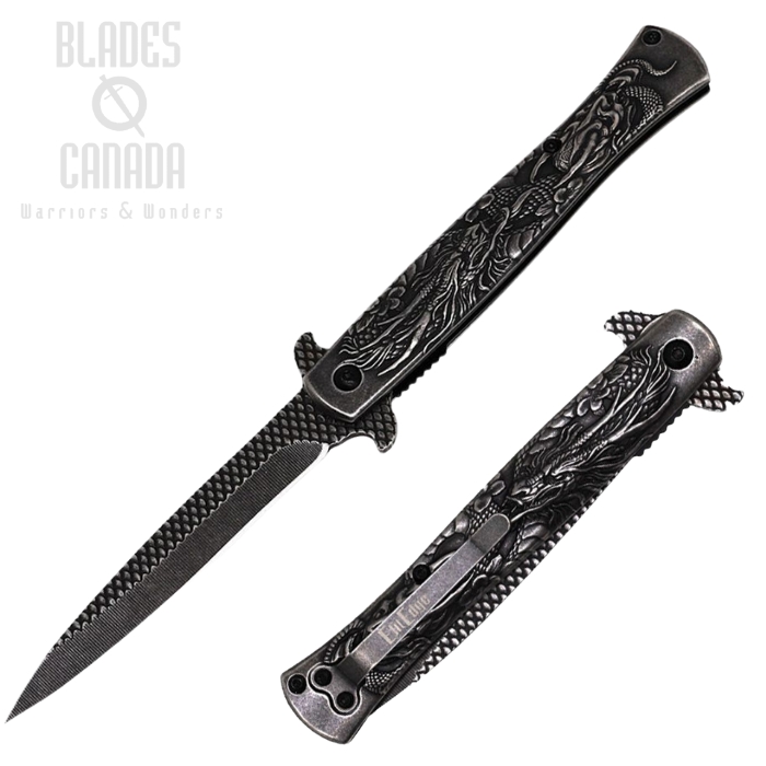 ElitEdge Stiletto Flipper Folding Knife, Assisted Opening, Stainless Black SW, EE10A112SW