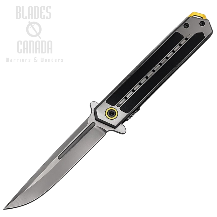 (image for) ElitEdge Flipper Folding Knife, Assisted Opening, Stainless , Stainless/G10 Black w/Gold Accents, 10-A131GYGC