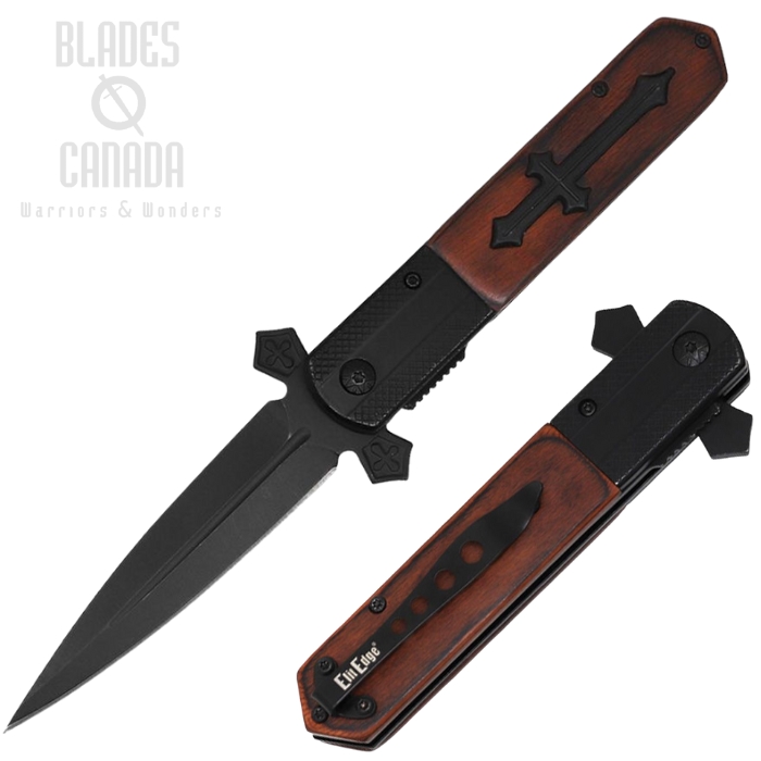 ElitEdge Knight Warrior Folding Knife, Assisted Opening, Stainless Black, Brown Handle, EE10A137WB ElitEdge Knight Warrior Folding Knife, Assisted Opening, Stainless Black, Brown Handle, EE10A137WB