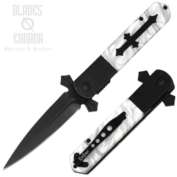 ElitEdge Knight Warrior Folding Knife, Assisted Opening, Stainless Black, White Handle, EE10A137WPB ElitEdge Knight Warrior Folding Knife, Assisted Opening, Stainless Black, White Handle, EE10A137WPB