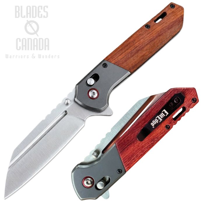 (image for) ElitEdge Flipper Axis Lock Folding Knife, Satin Blade, Wood Handle, EE10B021SWD