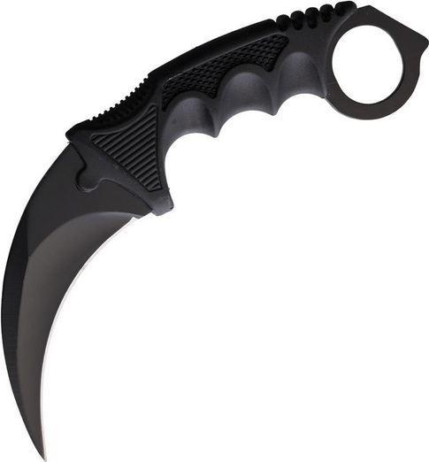 ElitEdge Karambit Fixed Blade Knife, Stainless Black, Black Neck Sheath, EE20098BK