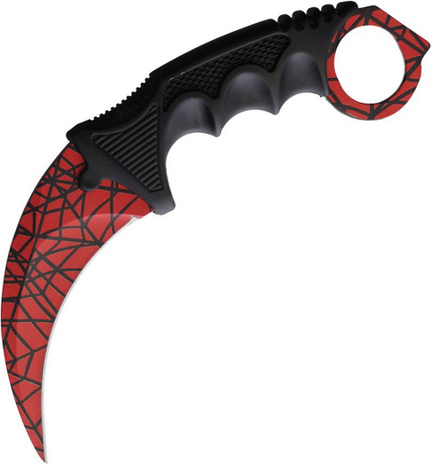 ElitEdge Karambit Fixed Blade Knife, Stainless Red w/Black, Black Neck Sheath, EE20098RS