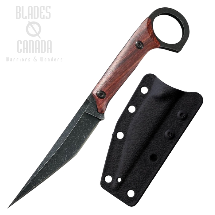 (image for) ElitEdge Fixed Blade Knife, 440 Stainless Black SW, Wood Handle, Black Sheath, 20-691WD