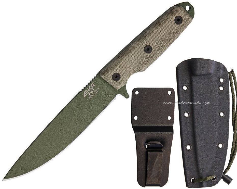 Eka Knives RTG-1 Green Micarta, OD 1095HC Blade, Kydex Sheath, EKA50180 - Click Image to Close
