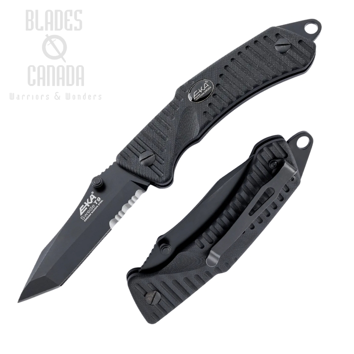 Eka Knives Swede T9 Tanto Folding Knife, Black, Serrated, 714201