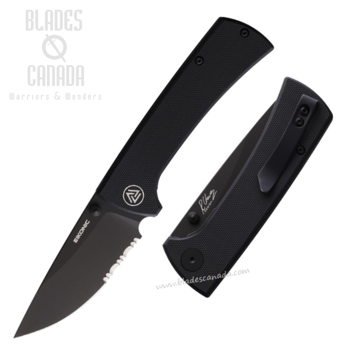 (image for) Eikonic RCK9 Folding Knife, D2 Black Partially Serrated, G10 Black, 100BBS