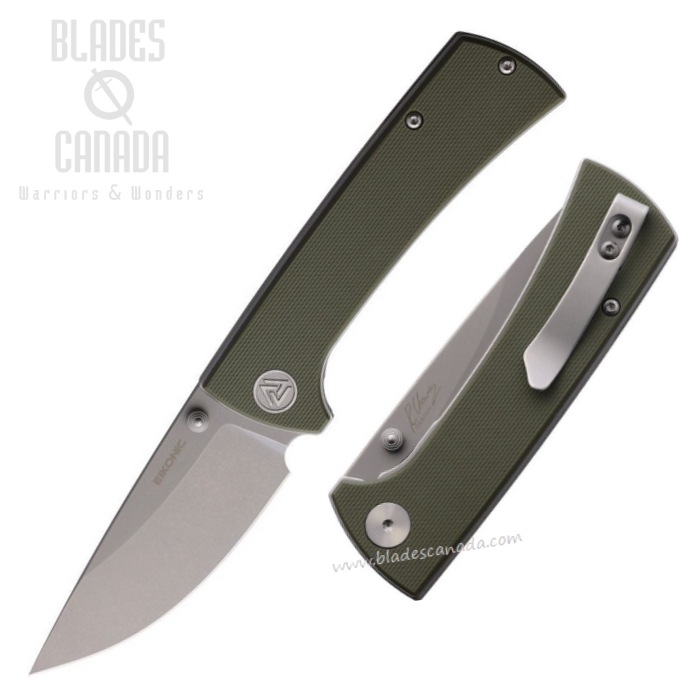 (image for) Eikonic RCK9 Folding Knife, D2 Stonewash, G10 OD Green, 100SGN